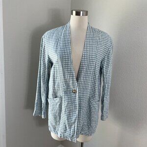 MADEWELL Womens XS Blue 100% Linen Collarless Blazer Gingham Check Jacket